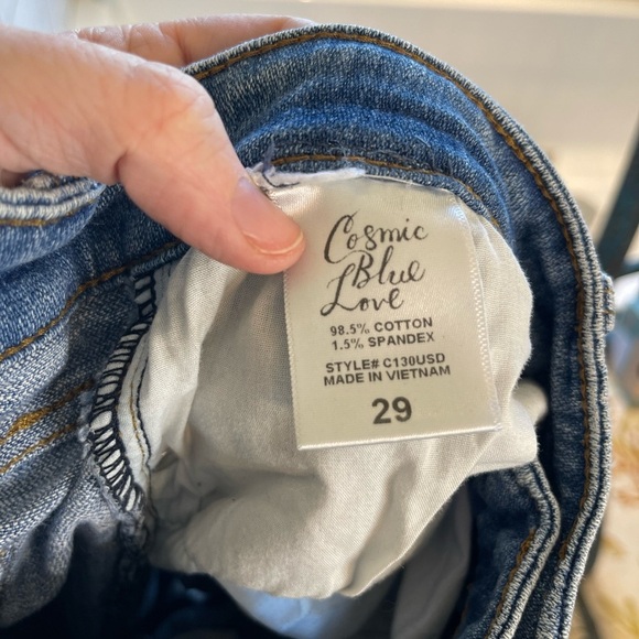 Cosmic Blue Love Distressed Blue Jeans Size 29 | stitchfix - Picture 5 of 6